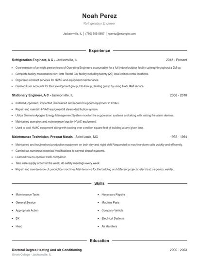 Refrigeration Engineer Resume