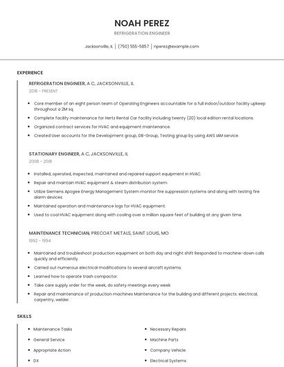 Refrigeration Engineer Resume