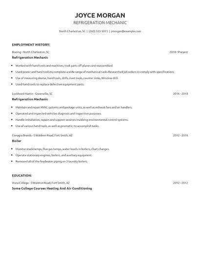 Refrigeration Mechanic Resume