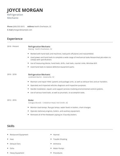 Refrigeration Mechanic Resume
