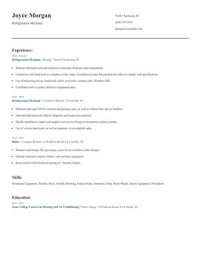 Refrigeration Mechanic Resume
