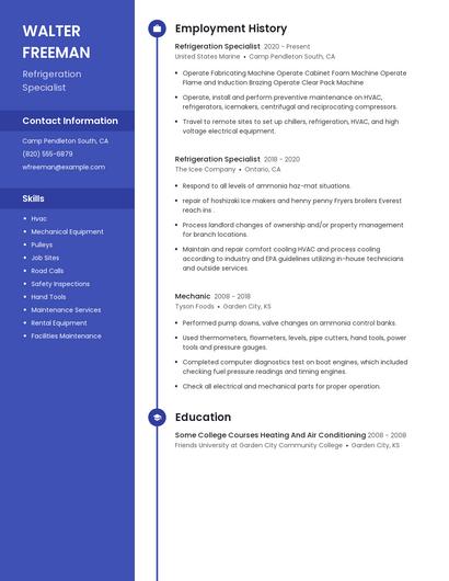 Refrigeration Specialist Resume
