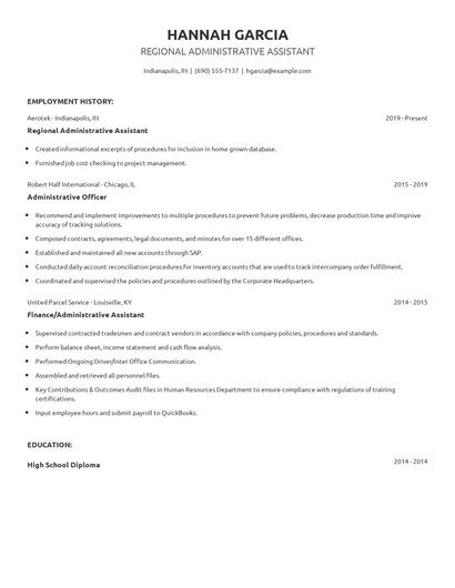 Regional Administrative Assistant Resume