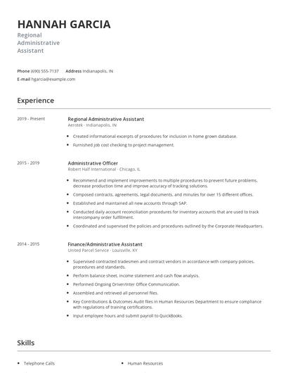 Regional Administrative Assistant Resume