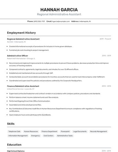 Regional Administrative Assistant Resume