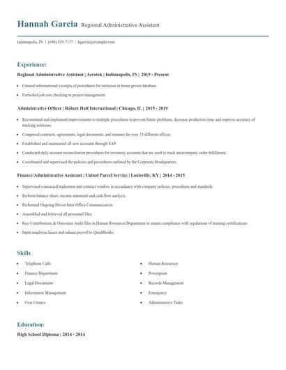 Regional Administrative Assistant Resume