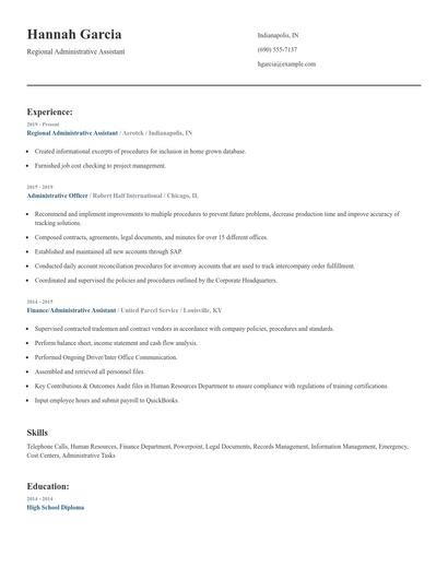 Regional Administrative Assistant Resume