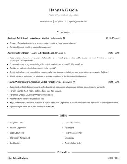 Regional Administrative Assistant Resume