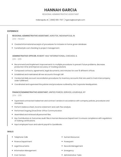 Regional Administrative Assistant Resume