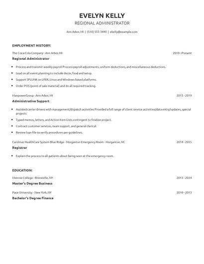 Regional Administrator Resume