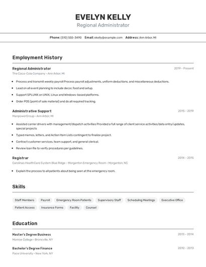 Regional Administrator Resume