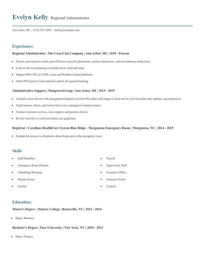 Regional Administrator Resume