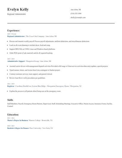 Regional Administrator Resume