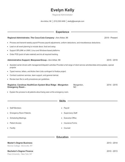 Regional Administrator Resume