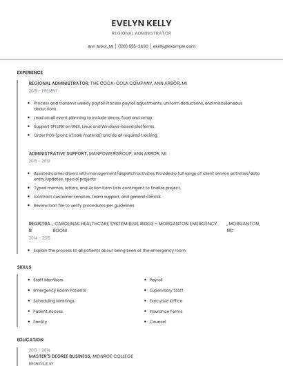 Regional Administrator Resume