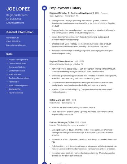 Regional Director Of Business Development Resume