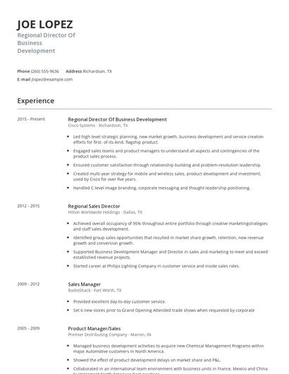 Regional Director Of Business Development Resume