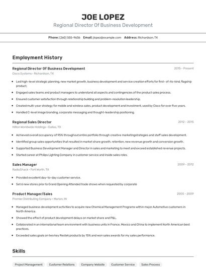 Regional Director Of Business Development Resume