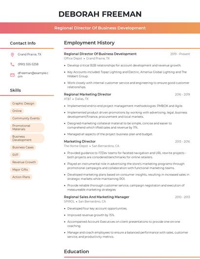 Regional Director Of Business Development Resume