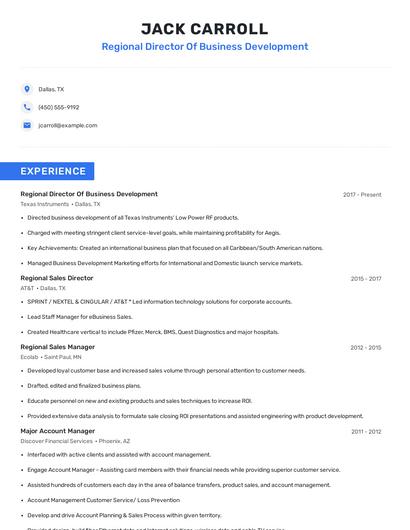 Regional Director Of Business Development Resume