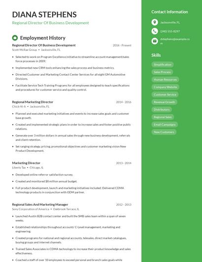 Regional Director Of Business Development Resume
