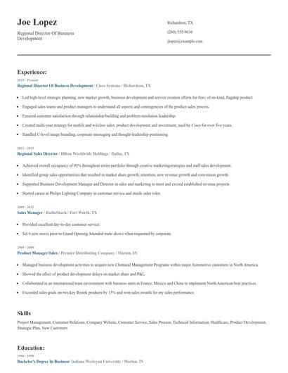 Regional Director Of Business Development Resume