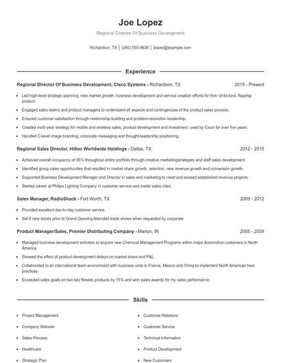 Regional Director Of Business Development Resume