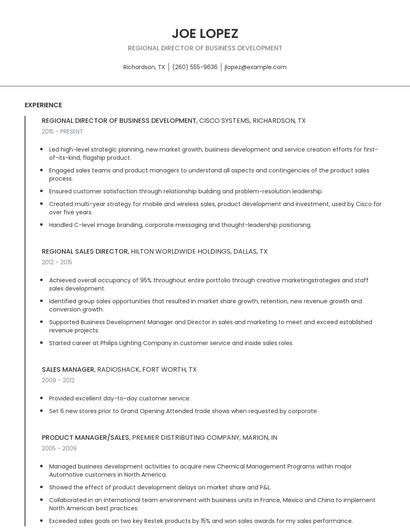 Regional Director Of Business Development Resume