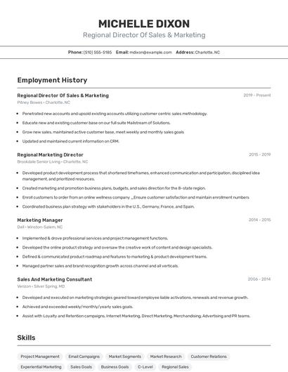 Regional Director Of Sales & Marketing Resume