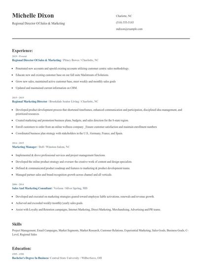 Regional Director Of Sales & Marketing Resume