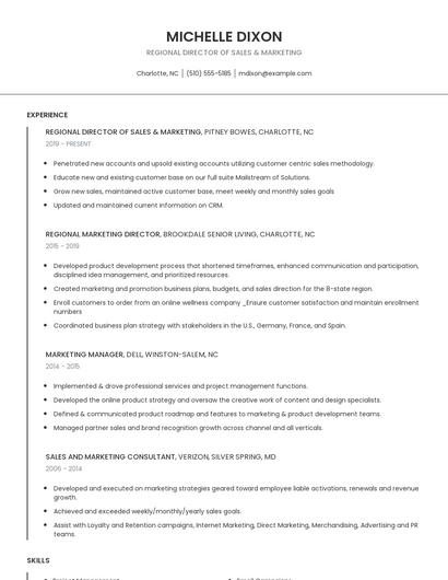 Regional Director Of Sales & Marketing Resume