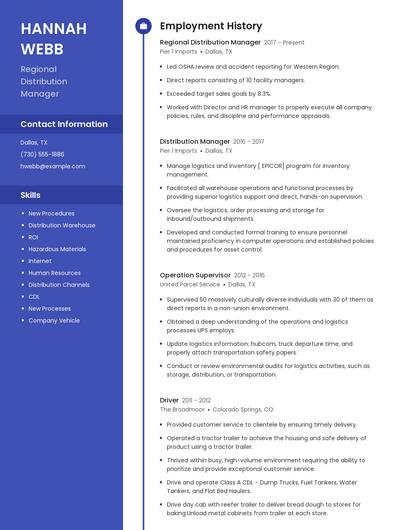 Regional Distribution Manager Resume