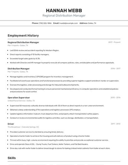 Regional Distribution Manager Resume