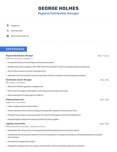 Regional Distribution Manager Resume