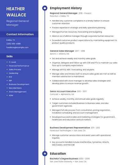 Regional General Manager Resume