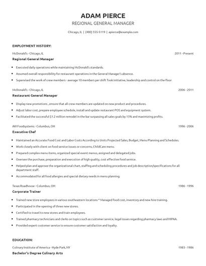Regional General Manager Resume