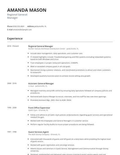 Regional General Manager Resume