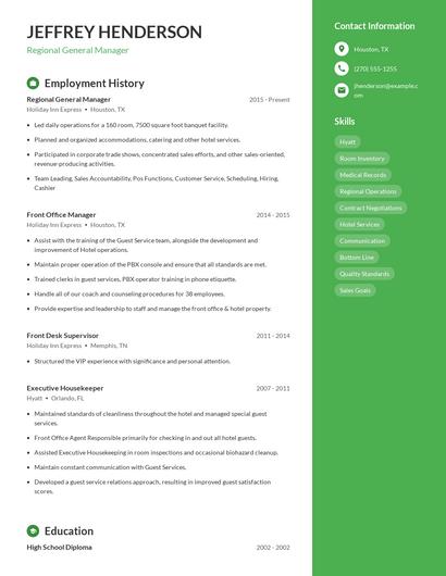 Regional General Manager Resume