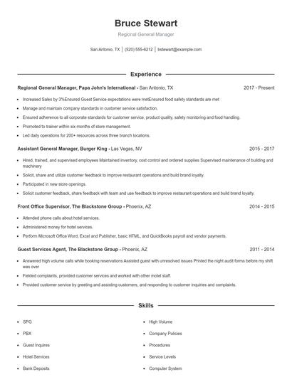 Regional General Manager Resume