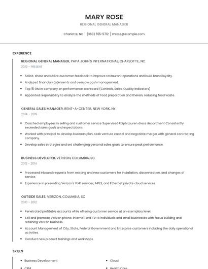 Regional General Manager Resume
