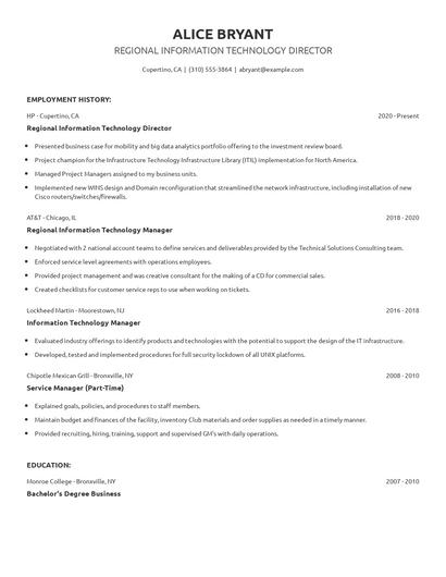 Regional Information Technology Director Resume