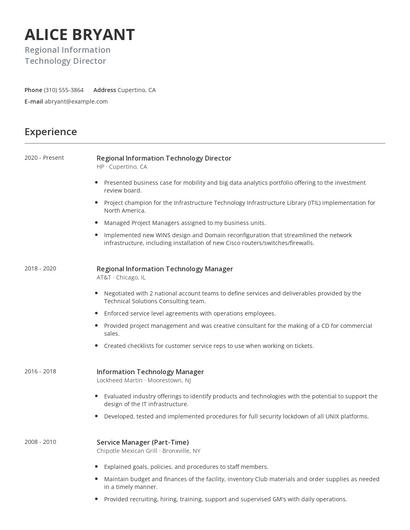 Regional Information Technology Director Resume