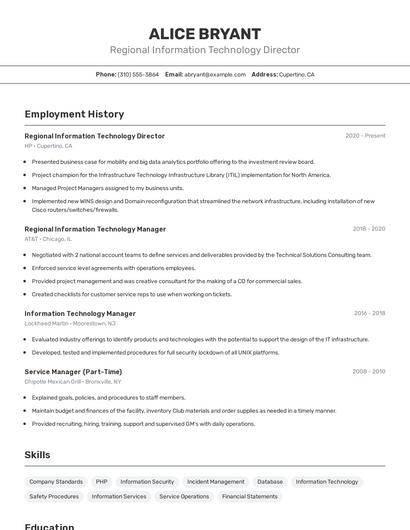 Regional Information Technology Director Resume