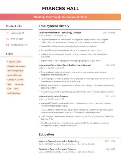 Regional Information Technology Director Resume