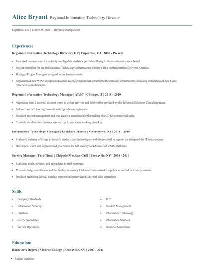 Regional Information Technology Director Resume