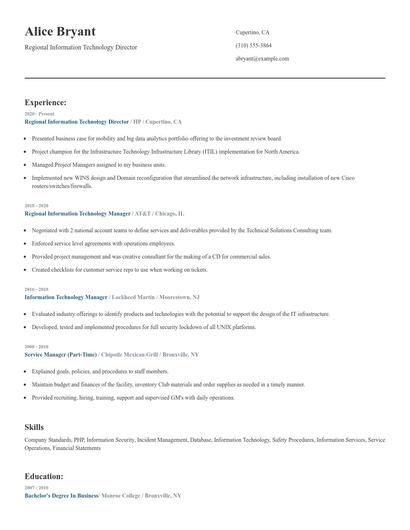 Regional Information Technology Director Resume