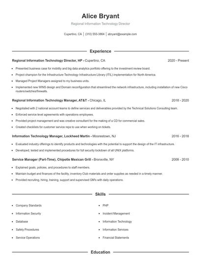 Regional Information Technology Director Resume