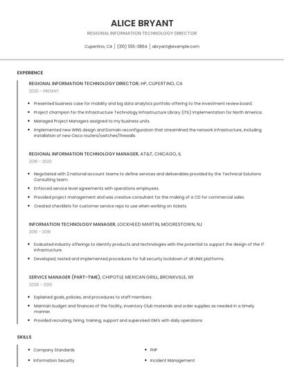 Regional Information Technology Director Resume