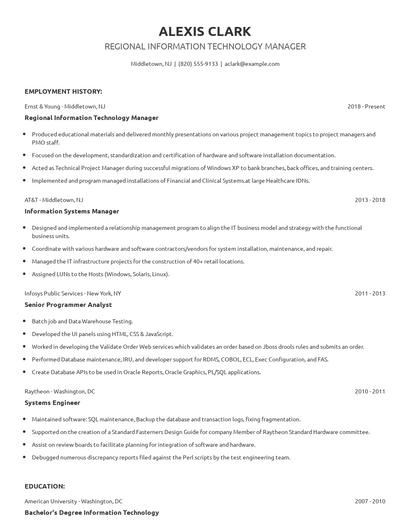 Regional Information Technology Manager Resume
