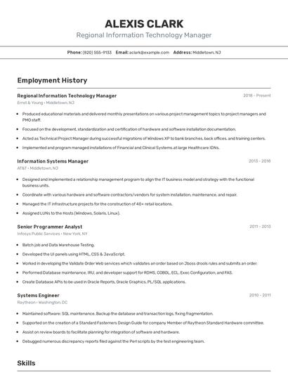 Regional Information Technology Manager Resume